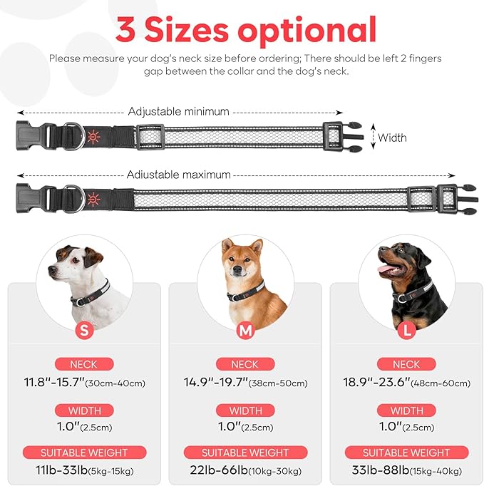 Weesiber Light Up Dog Collar, USB Rechargeable LED Dog Collar Glow in The Dark, Adjustable Reflective Waterproof Dog Collar Light for Night Walking (RGB, M)