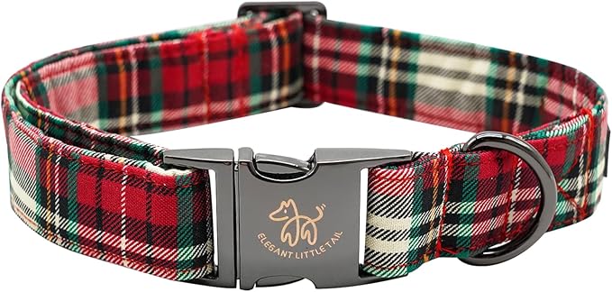 Elegant little tail Dog Collar, Christmas Red Plaid Pet Collar Cute Dog Collars Male or Female Pet Gift Adjustable Dog Collar for Medium Dogs