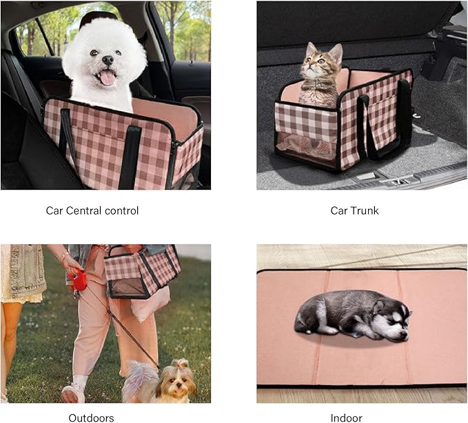 Yosoo Health Gear Dog Cat Car Seating Pet Booster Seat Bag, Breathable Back Seat Extender with Strap, Sturdy Oxford Cloth Cotton Canvas Car Center Console Pet Bed for Travel