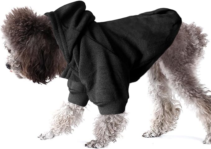Jecikelon Winter Dog Hoodie Sweatshirts with Pockets Warm Dog Clothes for Small Dogs Chihuahua Coat Clothing Puppy Cat Custume (Black, XX-Small)