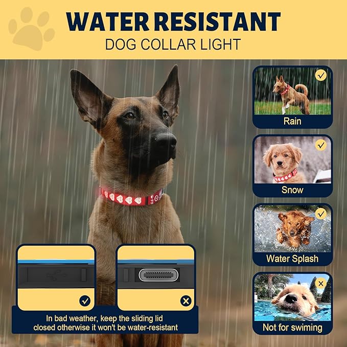 LED Dog Collar, Rechargeable Light Up Dog Collars, Adjustable 15 Multi-Colors Waterproof Bright Lighted Collar for Large Dogs, Bright and Safety Glowing Collar for Night Walking, Red