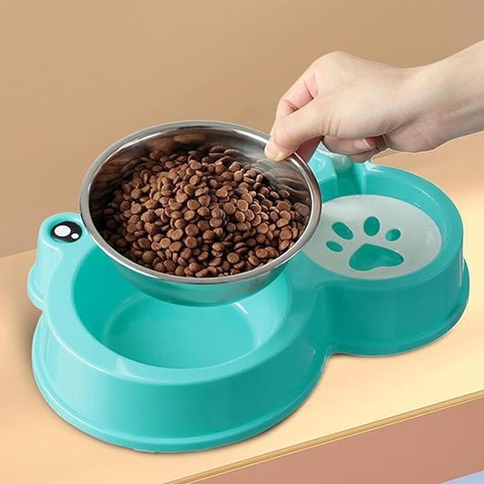 Pet Food and Water Bowl Set with Automatic Waterer Bottle for Small Medium Dogs Cats Puppies Kittens Feeding Station Kit- Blue