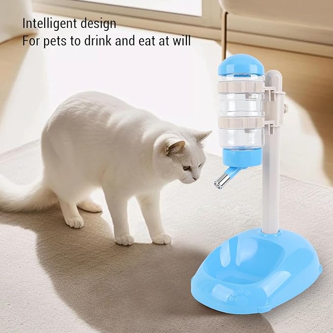Automatic Standing Water Dispenser Bowl, Pet Adjustable Height Feeder for Water 500ml Capacity Standing Water Feeder with Detachable Bottles Ideal for Dogs Cats (Blue)