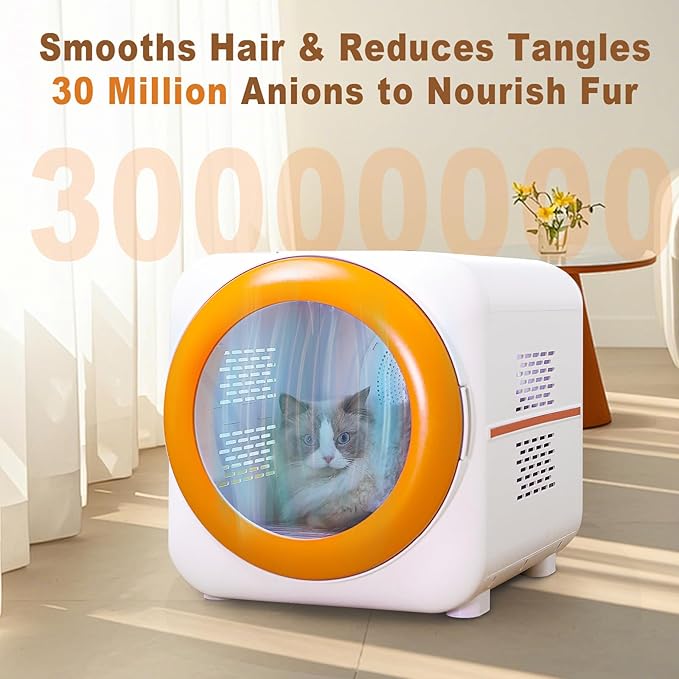 Pet Dryer Box with LED 30 Million Negative Ions&Multi-Function, 360° Efficient Automatic and Quite Box for Cats, Dogs, Smart Touch Screen Temperature Control, Safe Design for Pet Hair Dryer