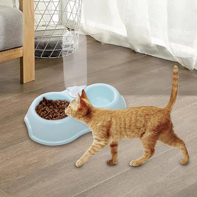 Double Cats Dogs Bowls Automatic Waterer Bottle Puppy Drinker Dish Pet Feeding Station Pets Water and Food Bowl Set for Small Animals Bunny, Blue