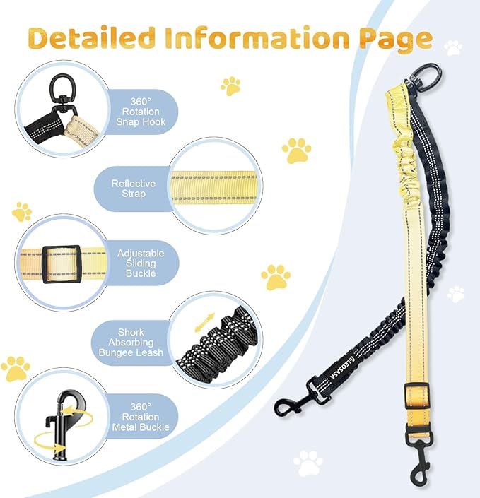 Double Dog Leash for Two Dogs - Gradient Color No Tangle Swivel Dog Coupler with Heavy Duty Clip, Size Adjustable Bungee Leash Attachment for Small, Medium, Large 2 Dogs, Style 3