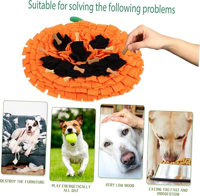 Dog Snuffle Mat Pumpkin Shape Sniffing Feeding Toy for Large Breeds Mental Reduces Stress Interactive Puzzle Mat for Dogs and Cats