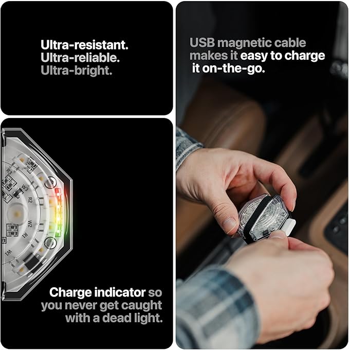 Säker Dog Collar Light - Waterproof Dog Light for Night Walking with Charge Indicator, Rechargeable Magnetic Charger, 7 Lighting Modes with Red & White Blinking. Perfect Safety LED Flashlight
