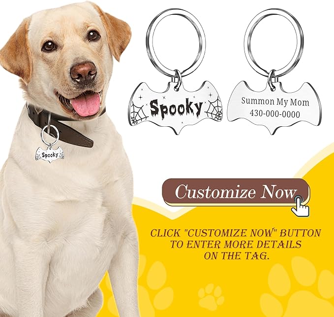 Bat Dog Tag - Personalized Christmas Dog Collar Tag – Goth Ghost Bat Pet ID Tags for Dogs & Cats, Christmas Accessories for Pet, Xmas Stocking Stuffers, Summon My Mom Dad, Cute Winter Gifts for Pets