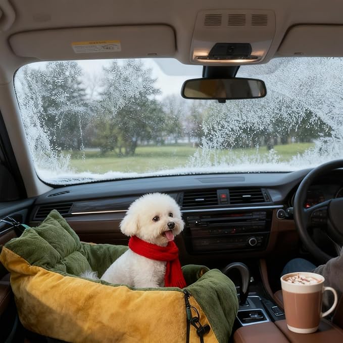 Small Dog Car Seat - Soft Portable 2 in 1 Pet Cushion with Pockets and Seatbelt, Large Cat Carrier, Travel Pet Booster for Truck SUV Back Front Road Trip Daily Commute Puppy Indoor Golf Cart Outing