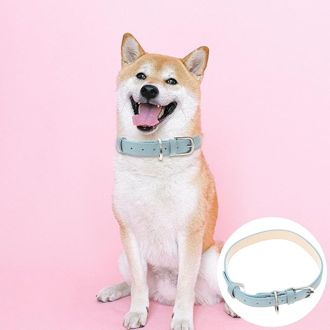 TOYANDONA Adjustable Light Blue Pu Pet Collar XL for Dogs and Puppies Outdoor Safety Supply Sturdy Neck Strap