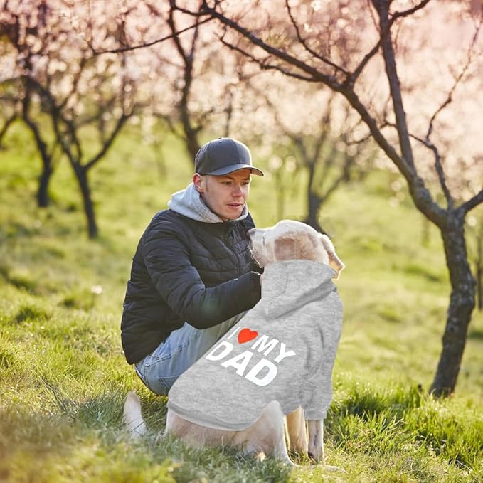GreenJoy Dog Sweater Dog Hoodie Cold Weather Coat Hooded Sweatshirt for Puppies,Cats, Small Medium Large Dogs (Light Grey(I Love My Dad), XX-Large)