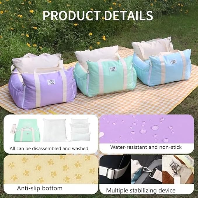 Cat Dog Pet Car Mat, Car Seat for Small Dogs, Detachable Washable Dog Booster Seat, Pet Car Seat Travel Bed, with Storage Pockets and Dog Safety Belt for Small Medium Dog Purple