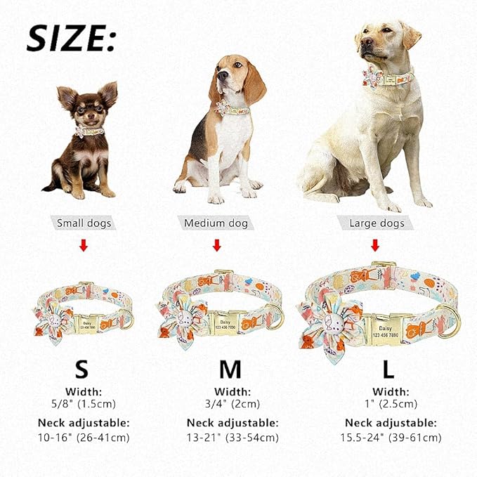Custom Flower Dog Collar Nylon Floral Printed Pet Dog Collars Personalized Puppy Collar for Small Medium Large Dogs Cat Pitbull 167 White L