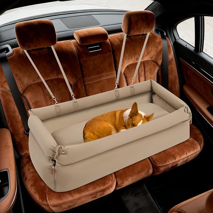 Dog Car Seat, Car Dog Bed for Medium/Small Dogs, Dogs Cars Bed with 2 Adjustable Slings and Thick Cushion for Cars, Trucks and SUVs (Gray)