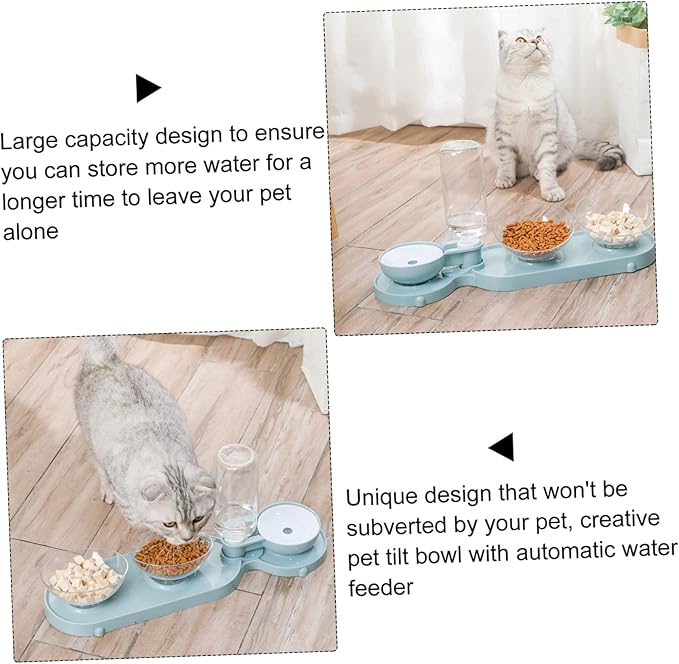 Mipcase Cat Water Feeder Pet Automatic Water Bottle Double Bowels Raised Cat Bowl Material
