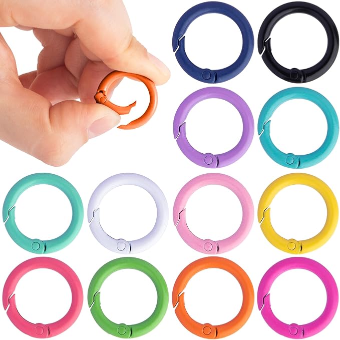 Spring O Rings,Round Spring Snap Keyring, Metal Carabiner Clips for Keychain Handbag Purse Dog
