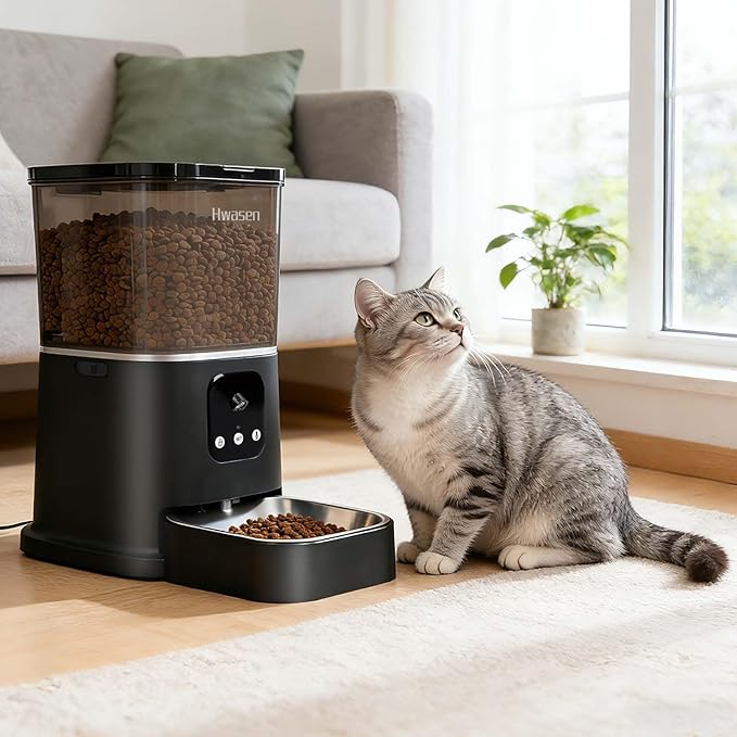 5L Smart Automatic Pet Feeder for Dogs Cats - WiFi Programmable Food Dispenser with App Control，Stainless Steel Bow - Dry Food Feeder for Small Medium Pets, Remote Feeding Schedule (Large)