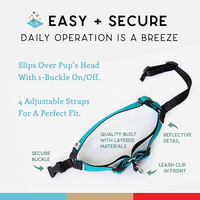Wildebeest No Pull Dog Harness | Comfortable Training Harnesses | Effective No Pull Harness Design | Ideal for Large Sized Dog | 4-Point Adjustable(XL - 30~36 inch Girth, Turquoise)
