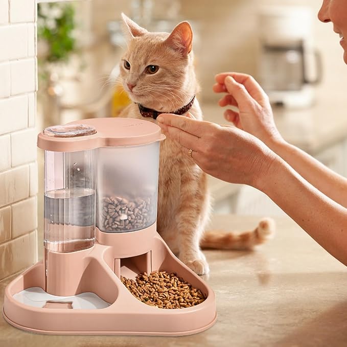 Cat Food Dispenser, Transparent 2 in 1 Food and Water Feeder, Automatic Cat Feeder, Transparent Feeding Tool for Cats, Dogs, and Other Animals (C)