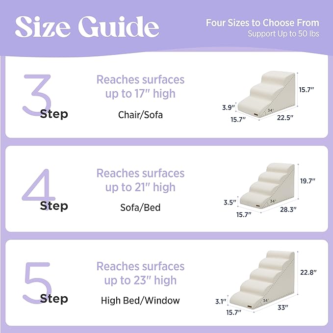 Lesure Dog Stairs for High Bed Pet Steps Ramp for Small Dogs with CertiPUR-US Certified Foam with Non-Slip Bottom, Beige, 5 Steps