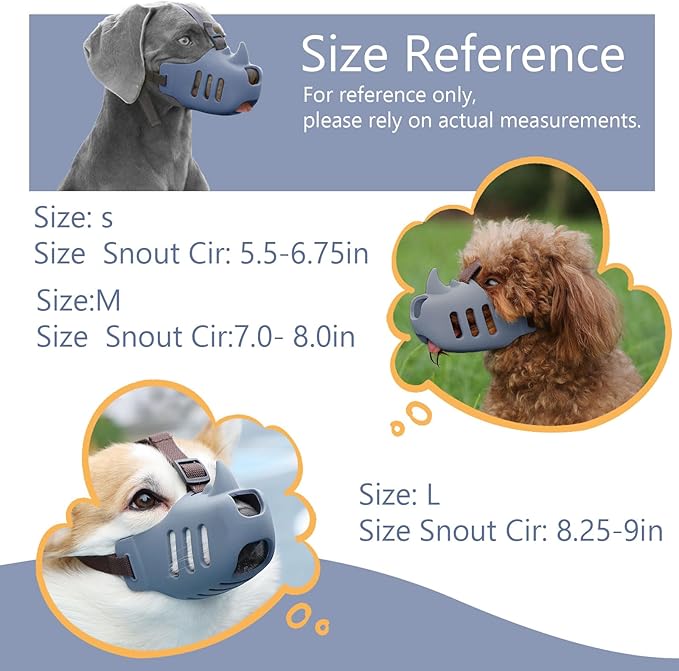 NACOCO Anti Bite Dog Muzzle - Dog Soft Mouth Rhino with Adjustable Strap Covers Breathable Silicone Cage Pet for Biting Chewing Small Medium (Grey Rhino, S)