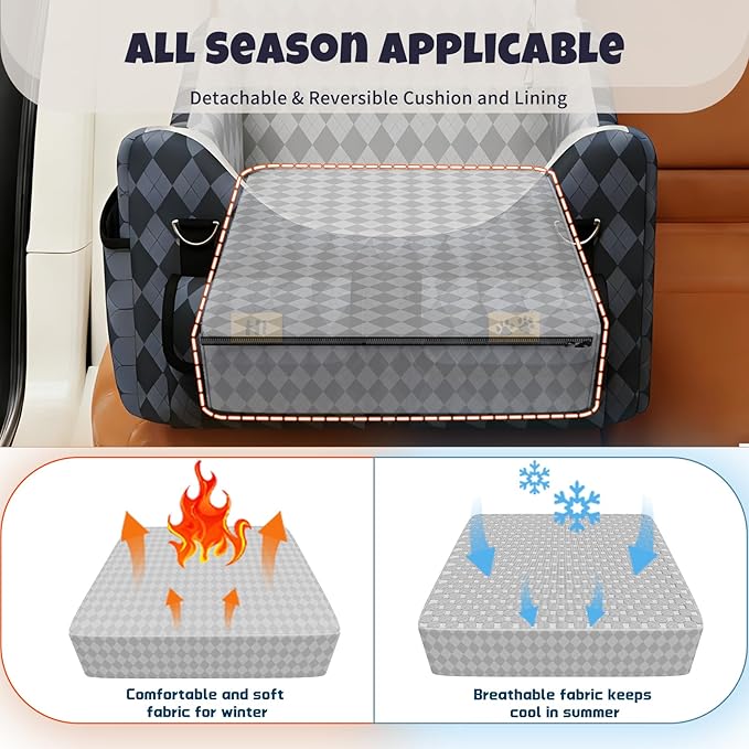 Dog Car Seat for Small/Medium Dogs up to 35lbs, 4-Pocket Storage Memory Foam Dog Booster Seat, Detachable Washable Pet Car Seat with Safety Belt, Outdoor & Indoor Use