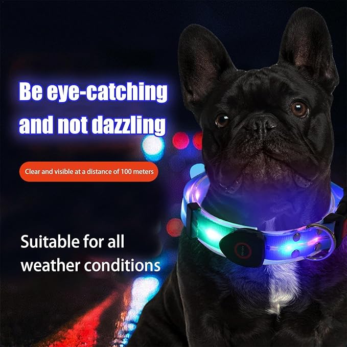 Pet LED Light Collar for Dogs with Night Light, LED Light Collar for Dogs, Adjustable with LED Light, Waterproof Rechargeable Dog Collar with LED Light, USB Rechargeable