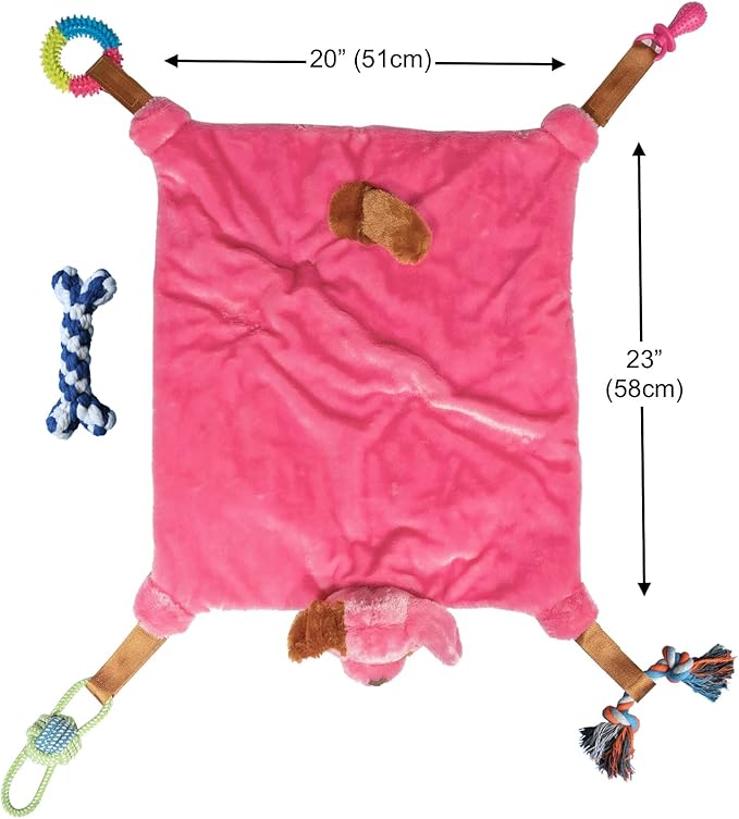 Puppy Play Mat - Pink for Small Breeds, 23'x20' Dog Mat with Detachable Teething Toys and Ropes