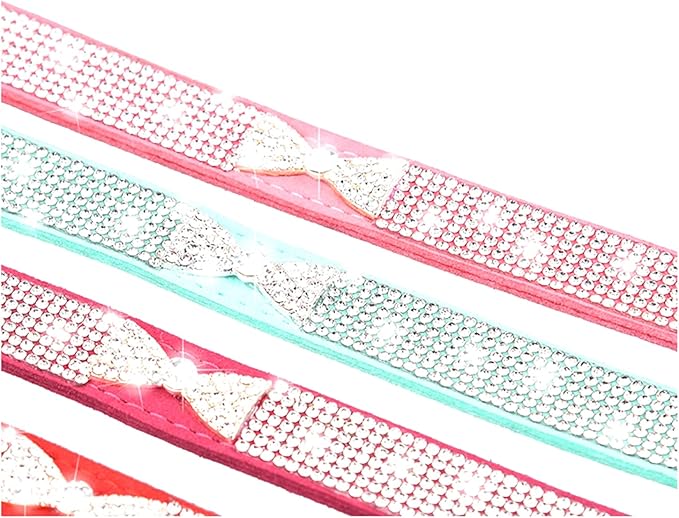 Rhinestone Dog Collar, Cute Dazzling Sparkling Soft Suede Leather Dog Cat Rhinestone Collar Crystal Diamond Pet Dog Puppy Collar (M, Pink-2)
