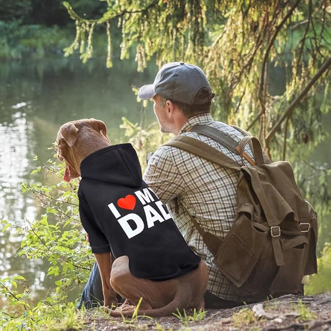 GreenJoy Dog Sweater Dog Hoodie Cold Weather Dog Coat Hooded Sweatshirt for Puppies,Cats, Small Medium Large Dogs (X-Small, Black (I Love My Dad))