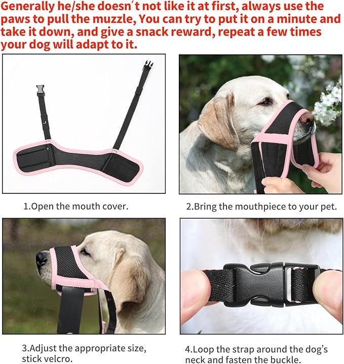 HEELE Dog Muzzle,Soft Nylon Muzzle Anti Biting Barking Chewing,Air Mesh Breathable Drinkable Adjustable Loop Pets Muzzle for Small Medium Large Dogs 4 Colors 4 Sizes (Pink, S)