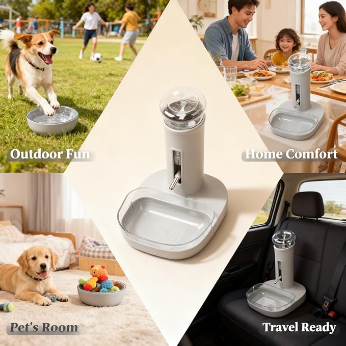 Dog Standing Water Dispenser Bowl 680ml, Automatic Pet Drinking Feeder, Adjustable Height - Non Materials, Anti Slip Design, Easy to Clean for Dogs and Cats