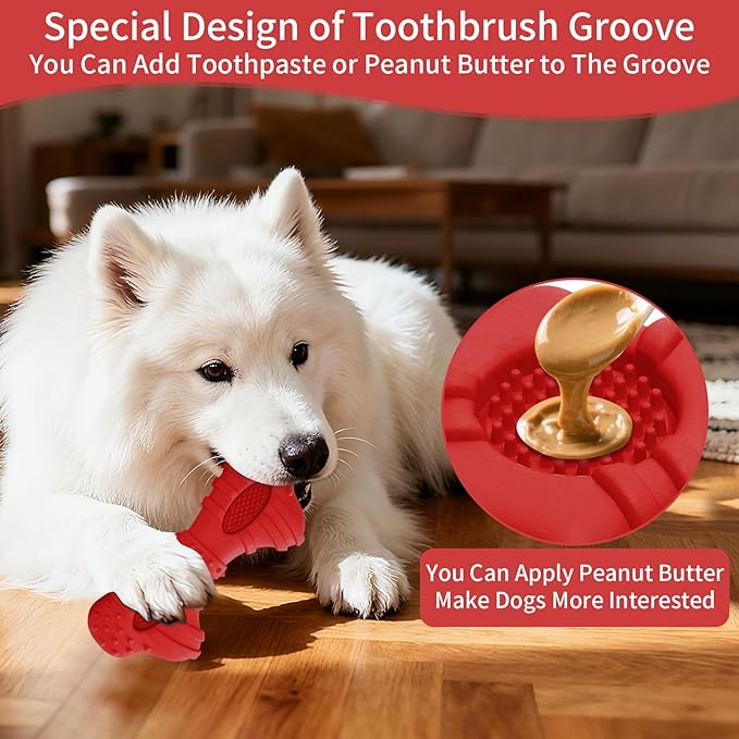 Dog Toys 4 Pack for Aggressive Chewers, Multifunctional Teeth Cleaning and Gum Massage for Puppy, Chew Toys with Natural Rubber for Small and Medium Dog(Red)