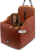 Dog Car Seat for Small Dogs, Dachshund Car Seat Booster Bed for Small Breeds – Non-Slip Base, Adjustable Straps, Washable Cover (Small Size Brown)
