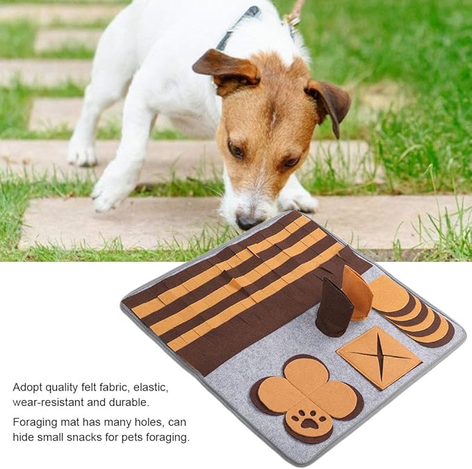 Pet Sniffing Pad Dog Cat Felt Nose Work Feeding Mat Durable Elastic Sniffing Foraging Training Playing Blanket Safe Non Slip Back Design for Pets Indoor Play Brown 60x60cm