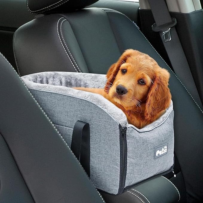 Dog Console Car Seat - Pet Center Console Doggie Seat, Armrest Booster for Dogs and Cats - Washable, Travel Bags Included
