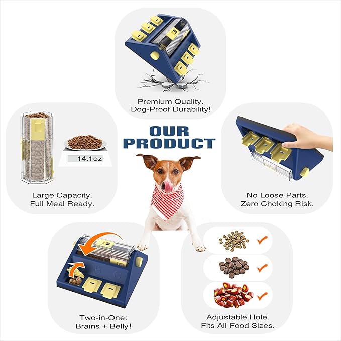 KADTC 2 Levels of Challenge,Large Size,Paw-Activated Rolling Dog Puzzle Feeder Toy,U.S. Brand & Design,Treat Puzzles Feeding for Small Medium Dogs Mental Stimulation Puppy Food Slow Dispenser Toy