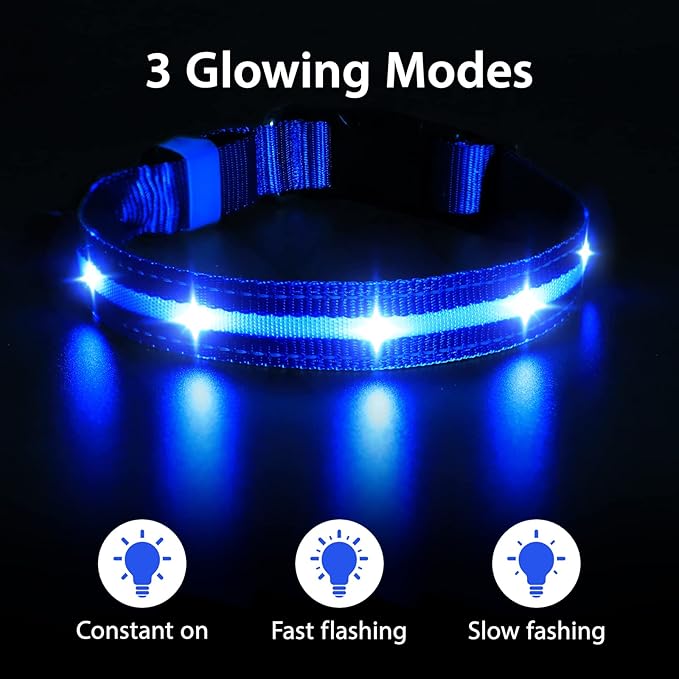 MASBRILL Led Dog Collar - Rechargeable, Water-Resistant, Flashing, Glowing Night Walking Collar
