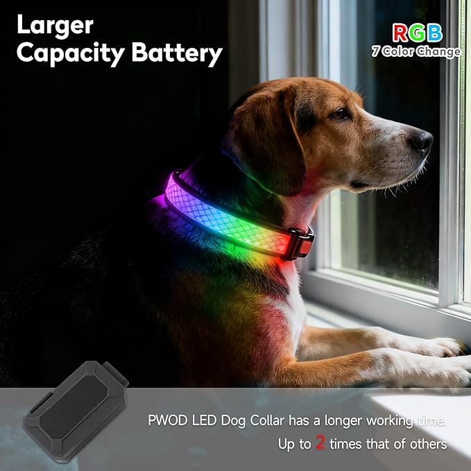 LED Dog Collar, Light Up Dog Collar USB Rechargeable, Nylon Adjustable Comfortable Soft Bright RGB 7 Colors Changeing Safety Light Glowing Collar for Medium and Large Dogs(Medium,Pink)