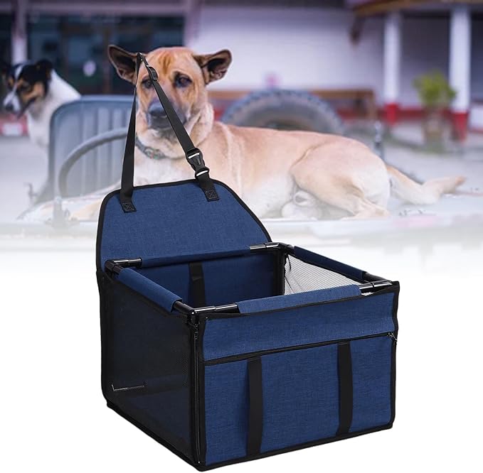 Ymiko Large Capacity Water Proof Dog Car Seat, Foldable, Portable Pet Car Seat, with Premium Oxford Fabric PVC Materials, for Travel, Indoor and Outdoor Use (Dark Blue)