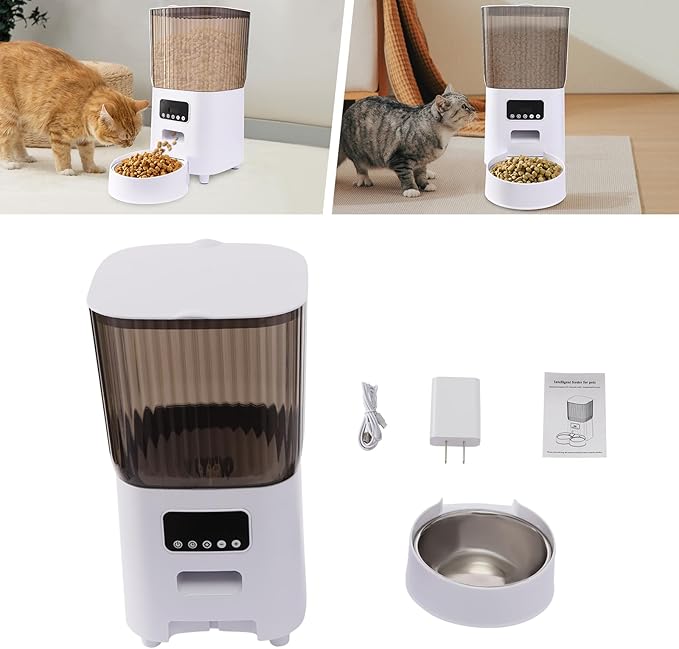 Automatic Cat Feeder-5L Automatic Dog Feeder w/Stainless Steel Bowl,Timed Cat Food Dispenser Dual Power Supply for Home, Pet Stores, Animal Rescues