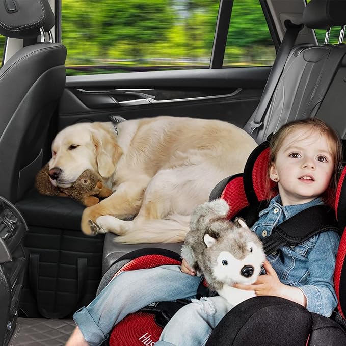 GJEASE Car Back Seat Extender for Large Dogs up to 200lbs,Dog Car Back & Front Seat Extender with Storage,Pets Can to Have The Whole Front/Back Seat to Stretch Out and Nap On Trips