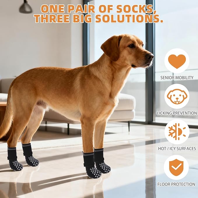 KOOLTAIL Anti Slip Dog Socks Booties to Prevent Licking Paws Scratching, Pet Boots&Paw Protector for Hardwood Floors, Dog Shoes for Winter, Traction Control Grip Socks for Small Medium Large Dogs S