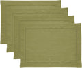 Solino Home Linen Placemats Set of 4 - Classic Hemstitch Avocado Green Placemats 14 x 19 Inch - 100% Pure Linen Table Mats for Winter