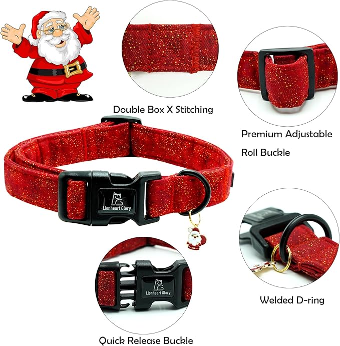 Lionheart glory Christmas Dog Collar, Red Dogs Collar Adjustable Soft Comfortable Collars for Medium Dogs Girl or Boy Pet Gift Fall Cute Collar