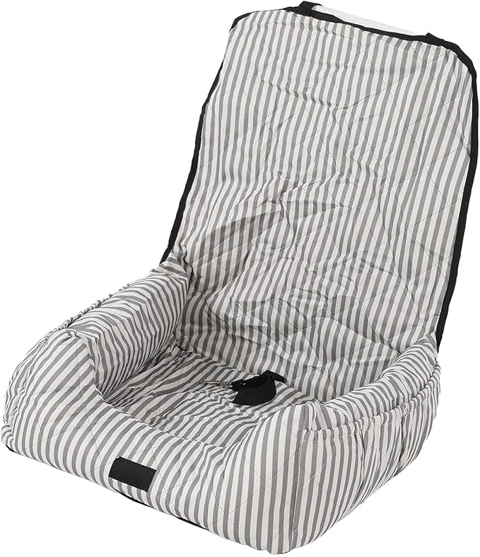 Dog Booster Seat Portable Water Proof Polyester with PP Cotton Filling, Grey White Stripes - Adjustable Safety Straps, Removable Washable Cover, Travel Comfort for Small Pets
