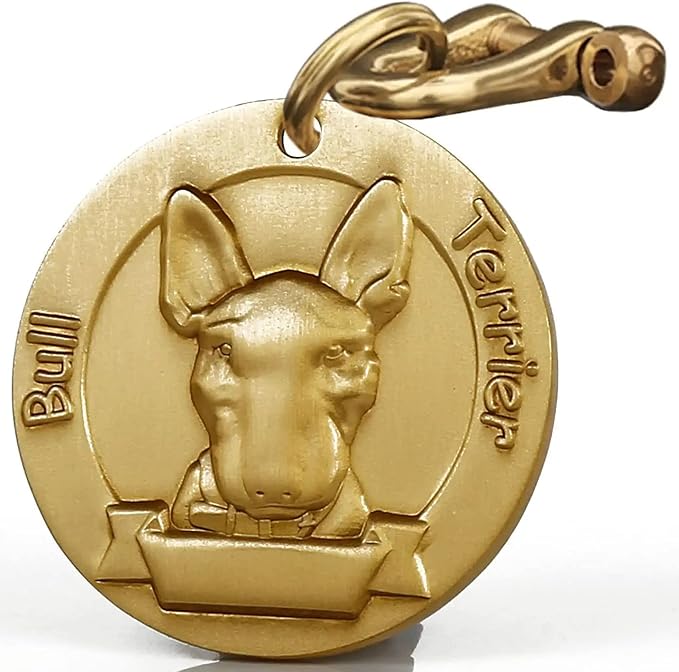 Vintage Pure Copper Pet ID Tags,Personalized Dog Tags,Three-Dimensional Relief Pet Pattern,Lettering on The Front and Back,Custom Pet Tags (B26-Bull Terrier)