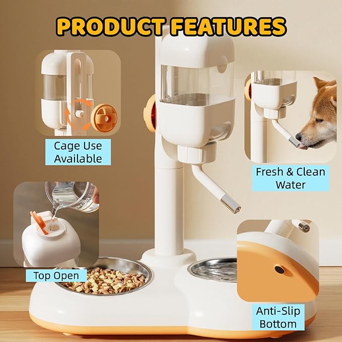 Luxury Pet Food Water Feeder Suspensible Crate Dripless Dog Kennel Bottle Dispenser Automatically Feeding Water 100% BPA-Free Stainless Steel Bowl