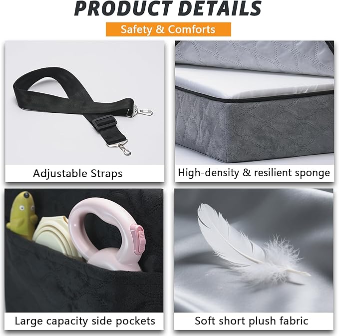 Dog Car Seat for Small/Medium Dog/Cat up to 30 lbs Memory Foam Pet Booster Seat with Detachable Washable Cover Travel-Safe Car Bed with Safety Belt/Storage Pockets Easy to Install